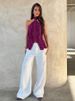 European And American Style New Women's Clothing Solid Color Slim-fitting High-waisted Street Fashion Neck Halter T-shirt_ecoleips.com