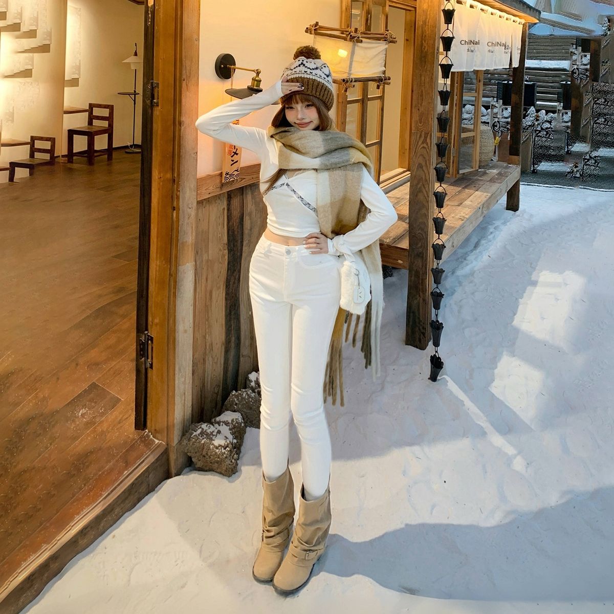 YC&American Retro Stretchy White Autumn And Winter Cropped Pants Versatile Slim-fit Skinny Jeans For Women New Style_ecoleips.com