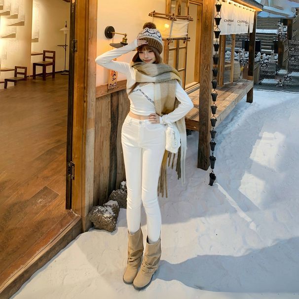 YC&American Retro Stretchy White Autumn And Winter Cropped Pants Versatile Slim-fit Skinny Jeans For Women New Style_ecoleips.com