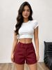 Retro Style Women's Shorts Are Thin And Fashionable, Red High Waist Double Buckle Straight, Casual Daily Wear_ecoleips.com