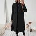 Elegant Women's Black & Beige Tweed Mid-Length Coat – Versatile Office To Evening Wear With V-Neck & Pockets_ecoleips.com