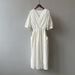 Yan Shuang V-Neck Pleated Summer New Style Lace Up Waist Mid Length Dress 80829_ecoleips.com