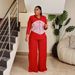 Spring Fashion High Waist Wide Leg Pants Women's Casual Printed Shirt And Pants Set European American Style_ecoleips.com