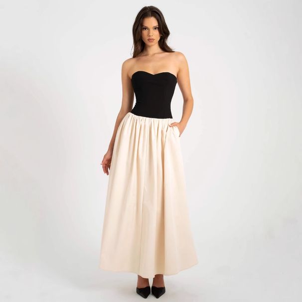 2025 Summer New European And American Fashion Color-Block Strapless Sleeveless Dress Women's Apparel Cross-Border_ecoleips.com