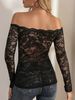 K Elegant Fan-shaped Collar With A Straight Neckline, Off Shoulder Lace, Slim Fit And Slimming T-shirt, Long Sleeved Top_ecoleips.com