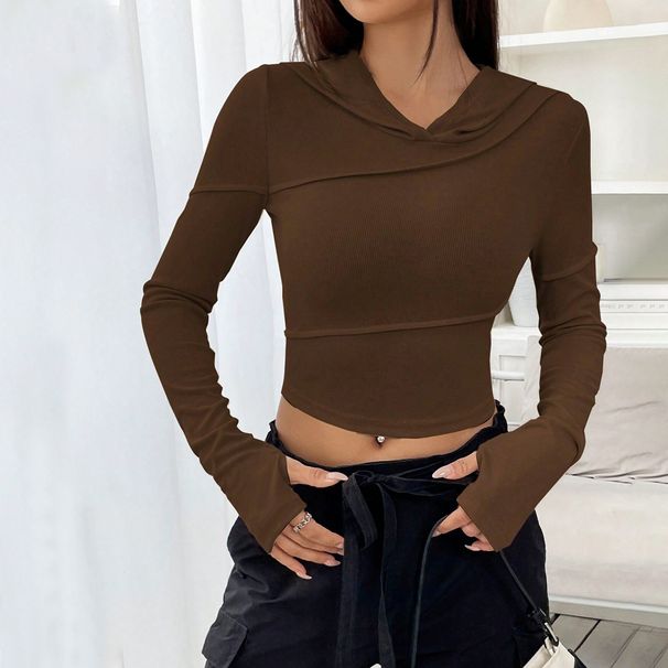 Voya Hot Selling Women's Clothing Street Trend V-neck Hoodie Autumn And Winter Slim Fit Base Hooded Top For Women_ecoleips.com