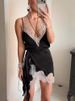 JULISSA MO Sexy Deep V-neck Patchwork Lace Women Mini Dress Spaghetti Strap Lace Up Dress Summer Skinny Elegant Party Club Dress_ecoleips.com