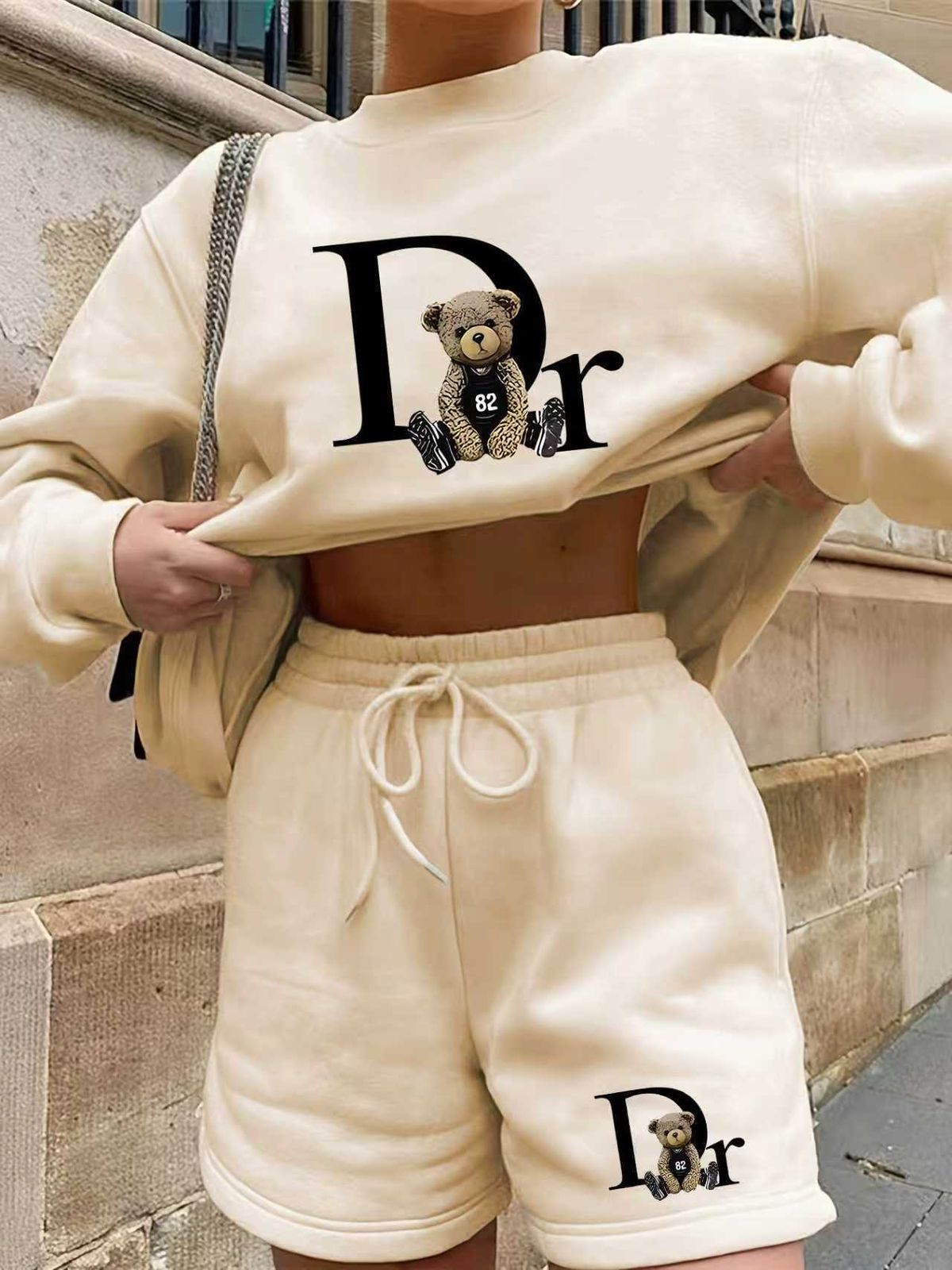 Retro Letter Print Hoodie & Shorts Set – Unisex Oversized Lounge Wear (S-XXL)_ecoleips.com