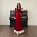 Winter Elegant Lace Trim Dress – Slimming High Waist A-Line Maxi Dress, Long Sleeve Polyester Blend Dress (Black, Red, Coffee)_ecoleips.com