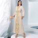 Women's Clothing New Apricot V Neck A Line Skirt Fashion Gold Lace Rice Bead Embroidery Lace Splicing Long Skirt_ecoleips.com