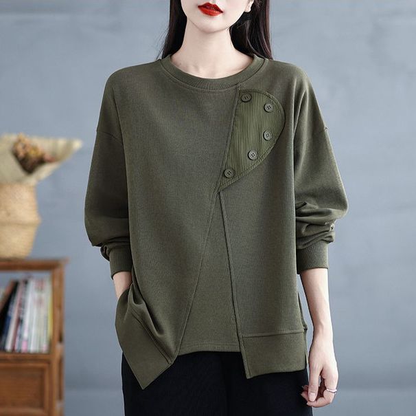 2026 Spring And Autumn New Korean Style Loose Sweatshirt For Women, Thin Solid Color, Casual Versatile Irregular Top_ecoleips.com