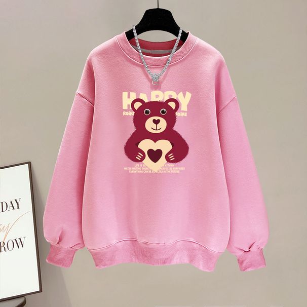 Women's American Style Fleece Lined Thickened Sweatshirt round Neck Loose Fit Fashionable Autumn Winter Top 2023_ecoleips.com
