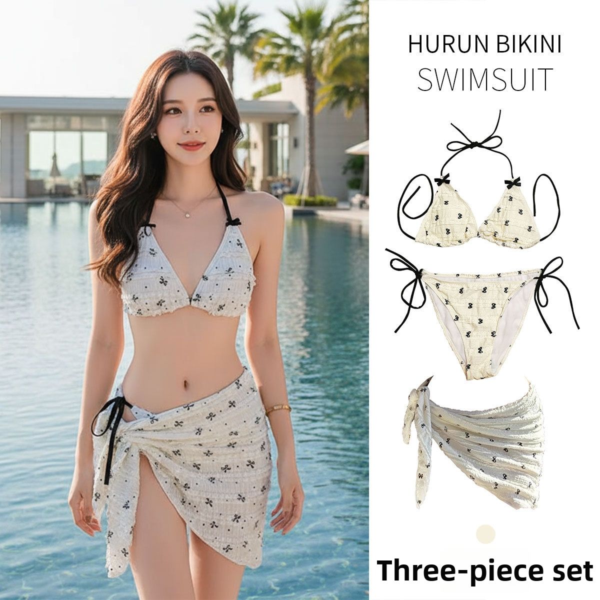 Women's Floral Two-Piece Bikini Swimsuit Slimming Push-Up Style Skirt Halter Neck Design for Beach And Hot Springs_ecoleips.com