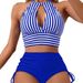 Striped High Waist Simple Style Bikini Swimsuit Sexy Suit Women's Clothes_ecoleips.com