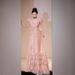 Sparkly Pink Slim Fit Deep V Neck Princess Style Dress European American Elegant Evening Gown for Brides Banquets_ecoleips.com