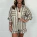 Women's Clothing Striped Shirt Shorts Set_ecoleips.com