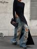Hugcitar Fashion Solid O Neck Long Sleeve Slit Sexy Bodycon Maxi Dress Fall Winter Women Y2K New Outfits Evening Party Vacation_ecoleips.com