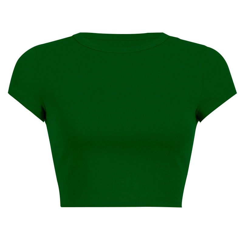 Women's Clothing Women's Basic Cropped T-Shirt Solid Color Round Neck Short Sleeve Style Dopamine Inducing Top_ecoleips.com