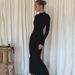 Women's New Crew Neck Flare Sleeve High Slit Slim Fit Bodycon Maxi Dress_ecoleips.com