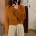 Wholesale Women's Short Coat With Collar And Double Zipper, Autumn Solid Color Loose Knit Cardigan Sweater_ecoleips.com