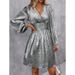 Voya Voya New Foreign Trade Cross-border Women's Dress With An Asymmetrical Neckline, Lantern Sleeves, And Pleated Waist_ecoleips.com