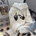Trendy Brand Printed Hooded Sweatshirt Women's Heavyweight Fleece Lined Thickened Loose Fitting Pullover Top Autumn Winter 2025 New Style_ecoleips.com