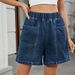 Women's Summer Washed Denim Casual Shorts Elastic Waist Trendy Style European American Cross Border E-commerce Regular Fit_ecoleips.com