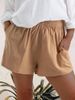 Suitable For All Seasons Women's Summer New Solid Color High Waist Casual Linen Pocket Straight Three-Quarter Shorts_ecoleips.com