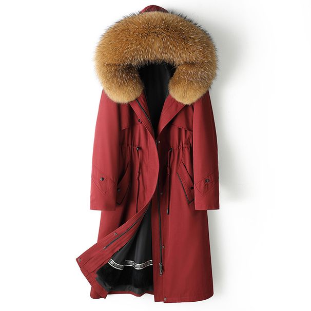 Women's Detachable Rabbit Fur Parka Coat, Knee-Length & Ankle-Length Winter Jacket With Hood, Windproof Outerwear For Extreme Cold (M-XXXL), Wine Red_ecoleips.com