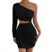 Women's Autumn Fashion Spice Girl Slant Shoulder Cut-Out Slim-Fit Hip Dress_ecoleips.com
