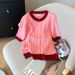 Women's Clothing Real Shot Spot Summer New Design Sense Contrast Color Round Neck Short Sleeve Top Sweater Female_ecoleips.com