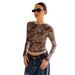 Women's Sexy Leopard Print Sheer Slim Fit Long Sleeve Base Layer Top European American Style Cross Border Outerwear_ecoleips.com