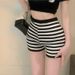 K New Trendy And Versatile Striped Contrasting Knitted Shorts For Women's Casual Bag Hip Shorts_ecoleips.com
