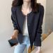 2024 Summer New Korean Linen Sunscreen Cardigan Jacket Women Long Sleeve Round Neck Blazer_ecoleips.com