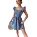 Women's Spring/Summer Square Collar, Lotus-Shoulder, Butterfly-Button, Loose-Fitting Dress_ecoleips.com