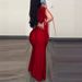 Women's fashion sequined hip sexy dress round neck slit tassel sleeves pleated evening dress_ecoleips.com