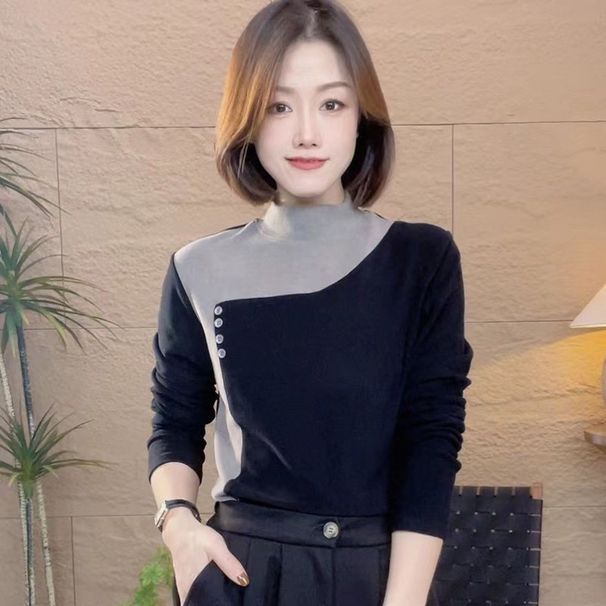 M-5Xl Autumn/Winter Double-Sided Fleece Semi-High Neck Base Shirt For Women, Long-Sleeve Fashionable Casual Warm T-Shirt_ecoleips.com