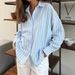 Women's Striped Overshirt Long Sleeve Button Down Shirt Lightweight Linen Blend Open Front Cardigan Loose Fit Boho Chic Spring Fall_ecoleips.com