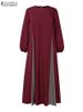 ZANZEA Women Color Block Patchwork Maxi Dress Fake Two-Piece Islamic O Neck Muslim Long Dresses Long Sleeve 2024 Fall Abaya Robe_ecoleips.com