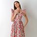 Women's Clothing Square Neck Floral Dress Waist Slimming Seaside Holiday Puff Sleeve Long Dress_ecoleips.com