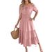 2026 Spring/Summer European And American Casual Off-Shoulder Ruffled Short-Sleeve Gathered Waist Long Dress Independent_ecoleips.com