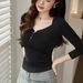 #Superior Selection # Unique Button Design T-Shirt For Women 2025 Autumn New Slim Fit Spicy Girl Sexy Long Sleeve Top_ecoleips.com