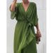 Women's Clothing Women's Solid Color Tie Waist Long Dress Style Plus Size Batwing Sleeve Irregular Dress For Formal & Casual For Women_ecoleips.com