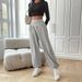 Voya Women's Foreign Trade European American Minimalist Style Gray High-waisted Wide-leg Casual For Women, New Spring Drapey Loose-fitting Ankle Pants_ecoleips.com