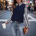 Aria Basics Aria Basics In-stock Cross-border Women's Clothing, European And American Style Casual Turn-down Collar Striped Plaid Long-sleeve_ecoleips.com