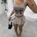 Women's Clothing Letter Shaped Tight Fitting Hot Girl Short Vest Top Pleated Skirt Suit_ecoleips.com