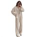 Women's Clothing Solid Color Lace Up Cardigan Long Sleeved Women's Fashion Casual Trousers Suit_ecoleips.com