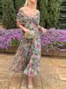 Floral Print High Waist Pleat Party Dress Elegant Women Bat Sleeve Swing Party Dress Female Chest Low Cocktail A-Line Dress HPSW_ecoleips.com