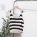 Women’s Clothing Two Piece Suits Layered With Striped U Neck Knitted Camisole Sweater Vest + Short Sleeved T Shirt Top_ecoleips.com