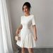 Women's Slim Fit Patchwork Dress Waist Cinching Pleated Short Sleeved Cargo Skirt European American Style Summer_ecoleips.com
